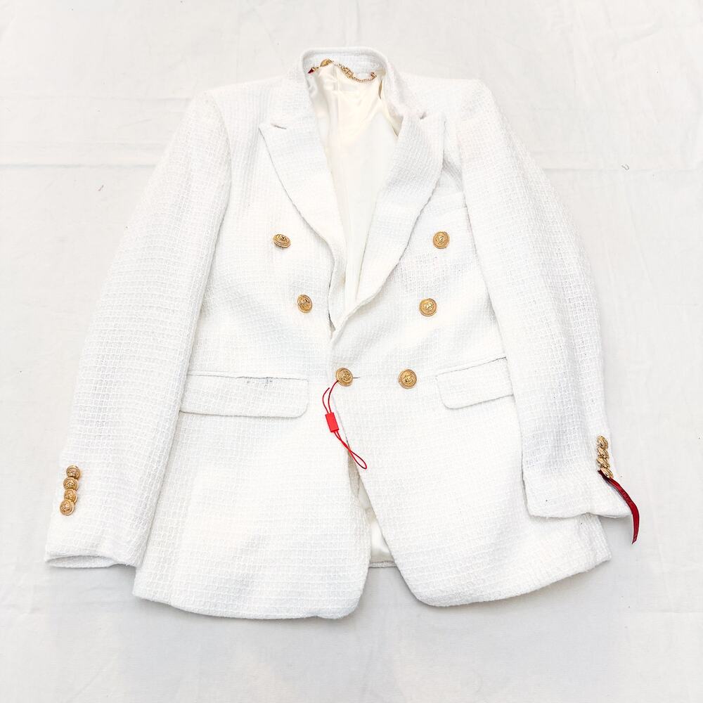 Elie Balleh Milano Italy Boys White Boucle Woven Jacket Blazer Size 14/16 M